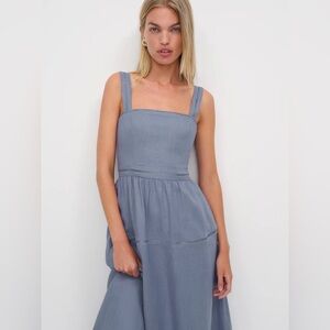 NEW Reformation Everett Linen Sleeveless Midi Dress Cornflower Blue | US 0 UK 4